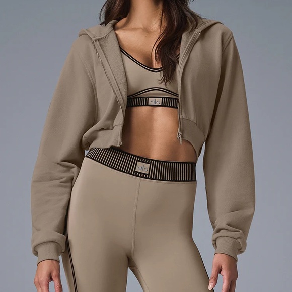 ALO Yoga Tops - Alo Yoga Sweet Escape Zip Up Hoodie in Gravel